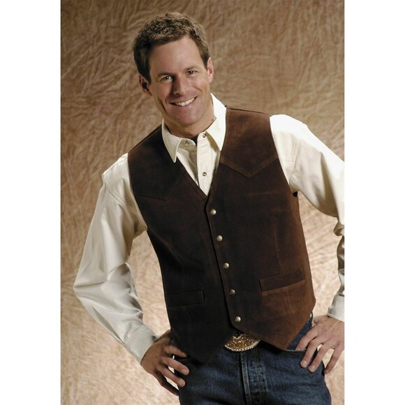 Vintage Paragraff Vest Men XL Black Genuine Suede Leather Western Biker Cowboy - Picture 1 of 5